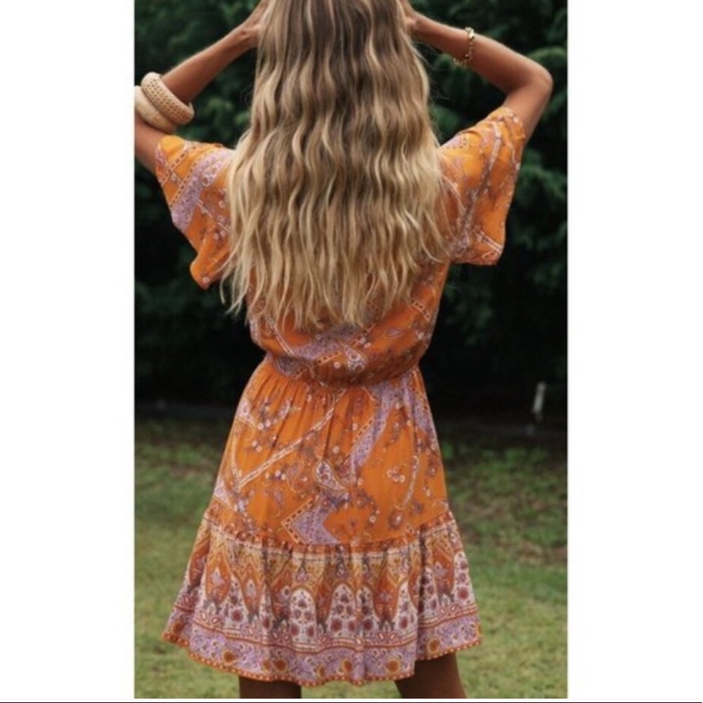 Boho gypsy flutter sleeve mini floral dress